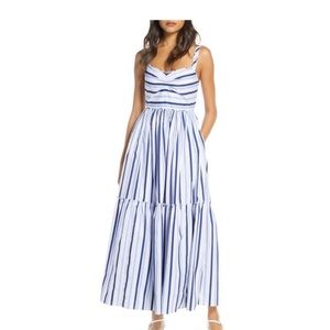 J.Crew Shirting Stripe Tiered Maxi Dress in Blue Size 4